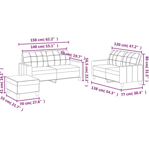  3-dijelni set sofa s jastucima boja cappuccina od umjetne kože Slike