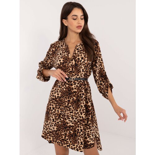 Fashion Hunters Beige and black leopard print shirt dress Slike