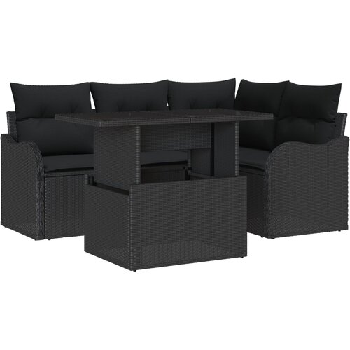 VidaXL set vrtne sofa od 5 dijelova s jastučićima crni poli ratan, dvosedna vrtna sofa s jastučićima crni poli ratan Slike