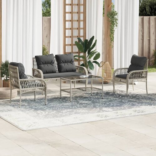 VidaXL 4-dijelni set vrtnih sofa s jastucima svijetlosivi poliratan Slike