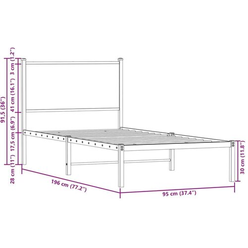 VidaXL Metalni okvir kreveta s uzglavljem boja hrasta 90 x 190 cm Slike