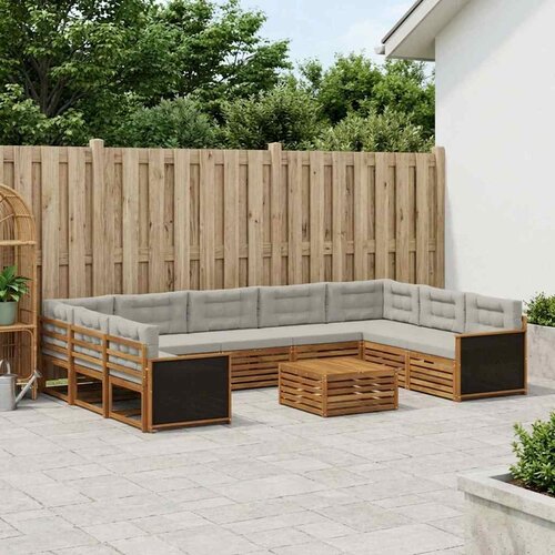  Set vanjskih sofa 10 kom. Prirodna i svjetlosiva Smeđa Slike