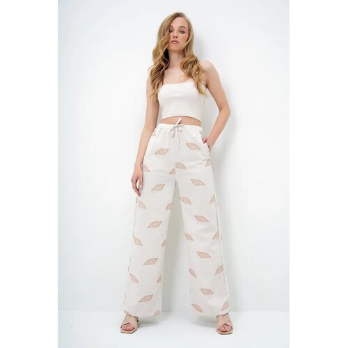 Trend Alacati Stili ženske pantalone Alc-X13885, široke nogavice, belo-bež Cene