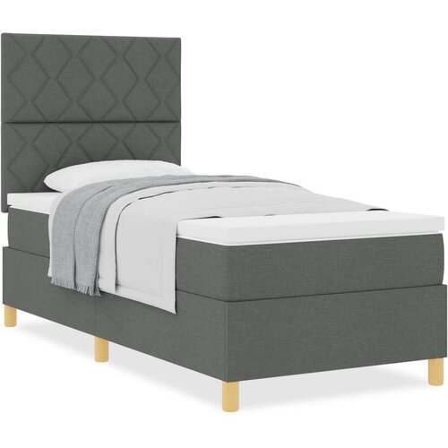 VidaXL krevet s uzglavljem i madracem tamno sivi 100x200 cm tkanina Slike