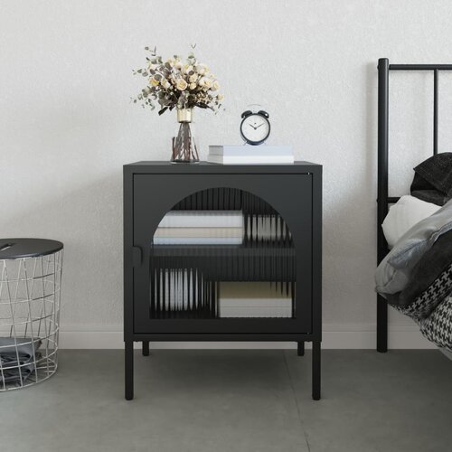 VidaXL Noćni ormarić crni 50 x 35 x 60 cm od stakla i čelika Slike