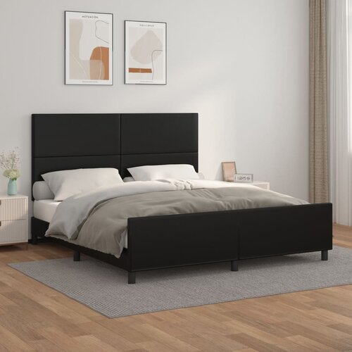 The Living Store Posteljni okvir z vzglavjem črn 180x200 cm umetno usnje - Posteljni Okvir Z Vzglavjem, (21524472) Slike