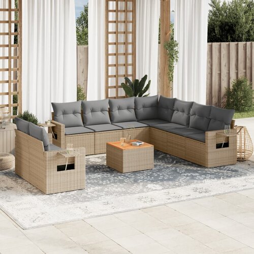 vidaXL 10-dijelni set vrtnih sofa s jastucima bež od poliratana Cijene