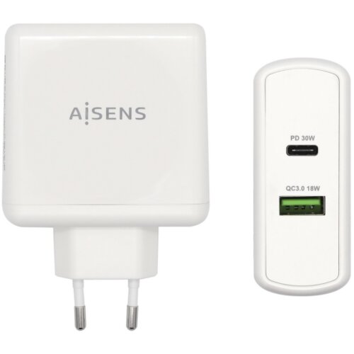 AISENS Cargador 48W 1XUSB-C PD3.0 30W 1XUSB-A QC3.0 18W Blanco, (21262270) Cene