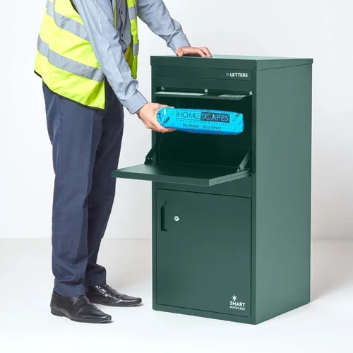 HOMESCAPES Dodatno velika pametna poštna škatla z dostopom spredaj in zadaj, zelene barve, (20740326)