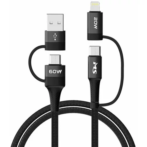 Ms CABLE USB-A/C ->Type C/Lightning, 4-1, PD, 1m, black