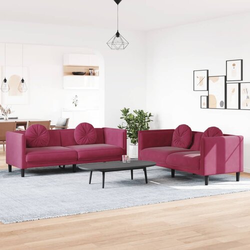vidaXL 2-dijelni set sofa s jastucima crvena boja vina baršunasti Cijene