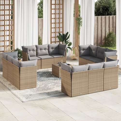 VidaXL 13-dijelni set vrtnih sofa s jastucima poliratan Bež Slike