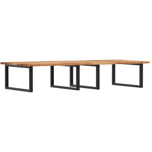  Zidna polica za umivaonik od čelika i masivnog bagremovog drva Smeđa 140 x 60 x 2 cm Slike