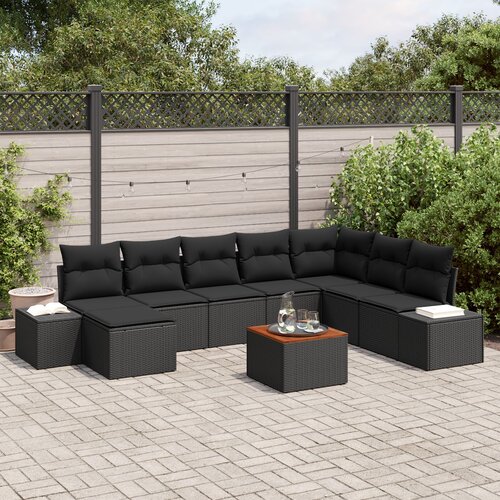 VidaXL 9 Kos Vrtni Sofa Set z Blazinami Črna Poli Ratan Akacija Slike