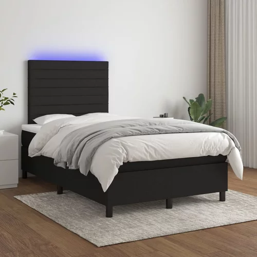 vidaXL Box spring postelja z vzmetnico LED črna 120x200 cm blago