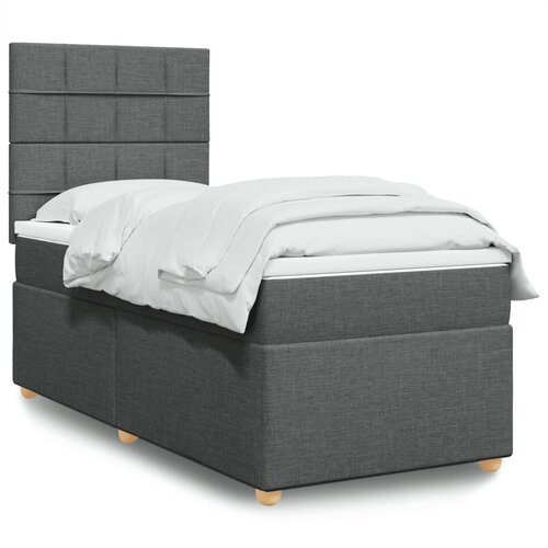 vidaXL Box spring postelja z vzmetnico temno siva 90x200 cm blago Cene
