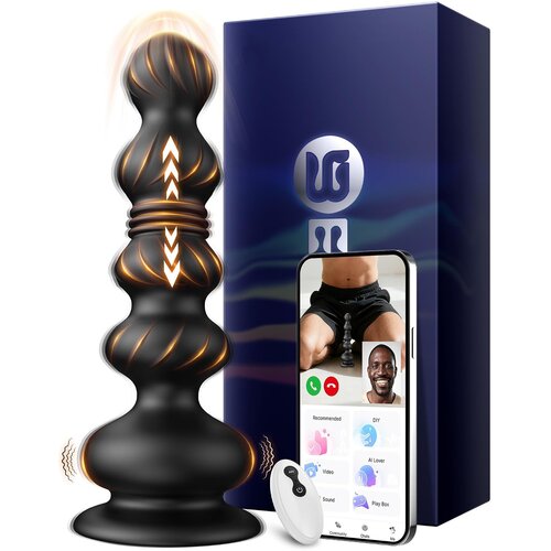 SuperLove Hyper Thrusting Vibrating Beads Anal Plug with Remote &amp;amp; App Black Slike