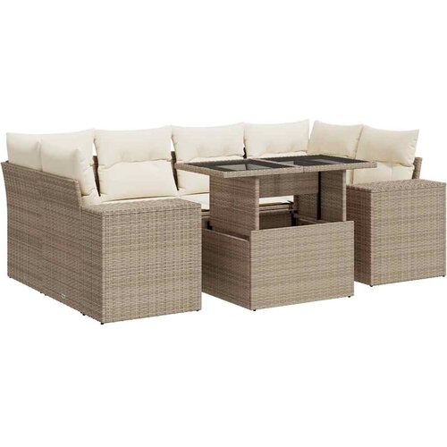 VidaXL 7-dijelni set vrtnih sofa od poliratana s jastucima bež Slike