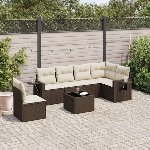 vidaXL 7-dijelni set vrtnih sofa od poliratana s jastucima smeđi Cijene