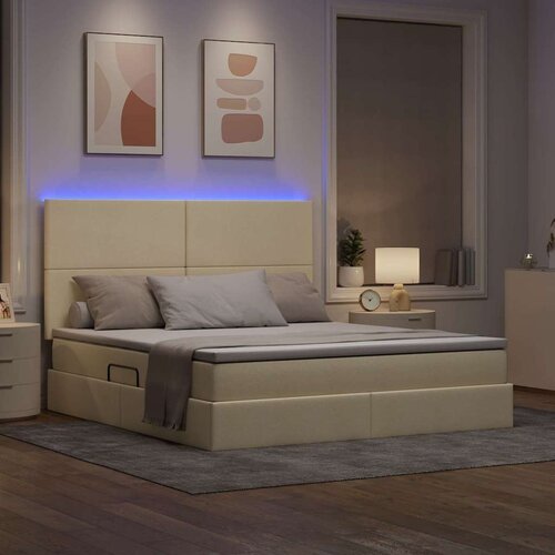  Krevet S LED lampica s uzglavljem Krema 180 x 200 cm tkanina Slike