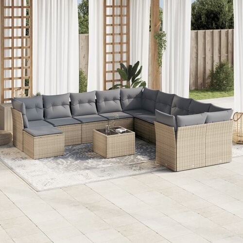 vidaXL 12-dijelni set vrtnih sofa od poliratana s jastucima bež Cijene
