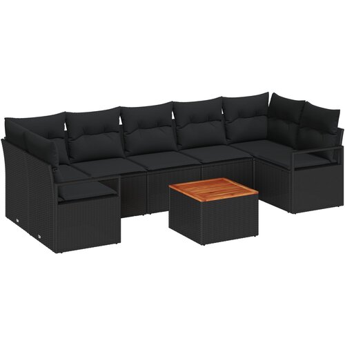 vidaXL 8-dijelni set sofe za vrt s jastučićima crni poly ratan acacia, 2-sjedalna sofa za vrt s jastučićima crna poly ratan Cijene