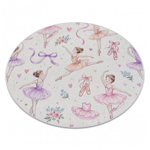 RugsX BAMBINO 61600 krog pralna preproga Ballerina za otroke protizdrsna - krema / roza cercle 160 cm, (5000359030) Cene