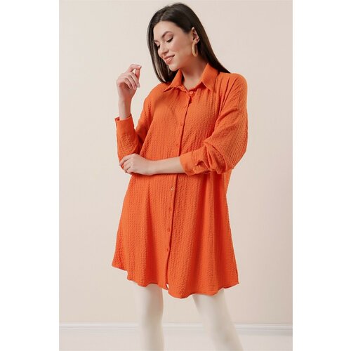 By Saygı Buttoned Front See-through Tunic Orange Cene