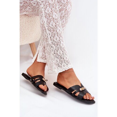 Boto Flat Women's Sandals With Strap And Golden Detail Black Kerenza Cene