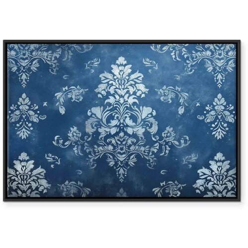  Slika - Retro Ornament Decorative Motif in Worn Blues 60x40 U crnom drvenom okviru Slike
