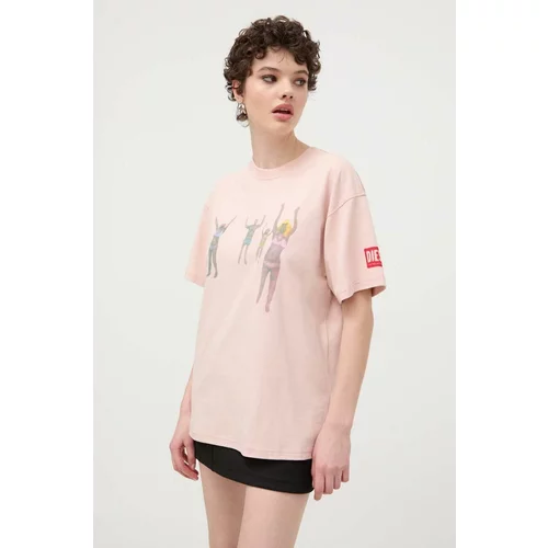 Diesel Bombažna kratka majica ženski, roza barva
