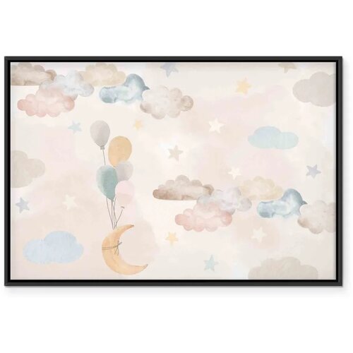  Slika - Fairy-Tale Moon - Pastel Moon with Balloons Among Colorful Clouds and Stars in Subdued Colors on a Light Background 60x4 Slike