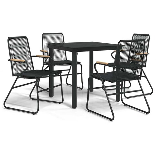  5-dijelni vrtni blagovaonski set od PVC ratana crni Crna Dužina stola 80 cm Slike