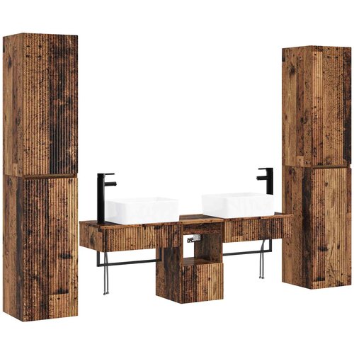  Set namje&amp;scaron;taja za kupaonicu 5 kom. Staro drvo Smeđa 33 x 34,5 x 160 cm Slike
