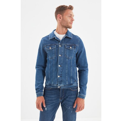 Trendyol navy blue men's slim fit denim jacket Slike