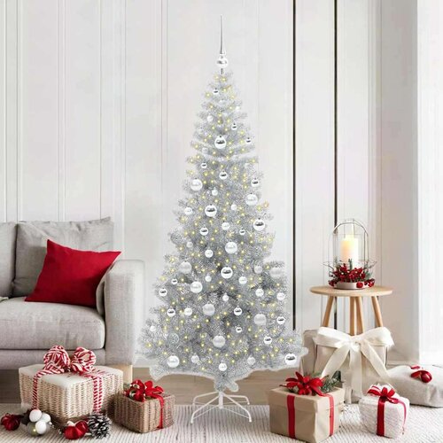 vidaXL Božično drevo med 300 LED z stojalom srebrna 180 cm PET Cene