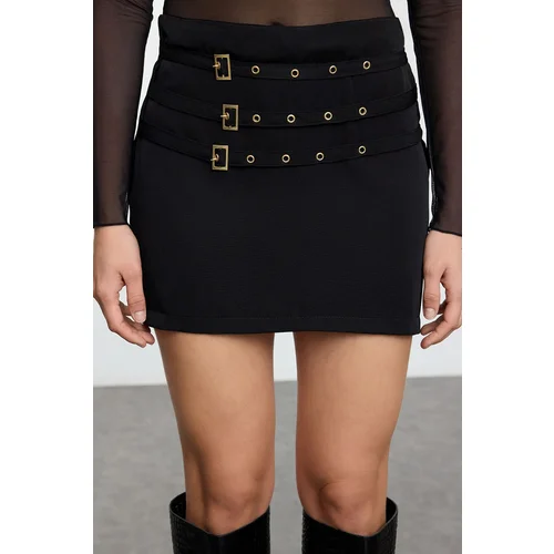 Trendyol Black Buckle Belt Detailed Woven Mini Skirt