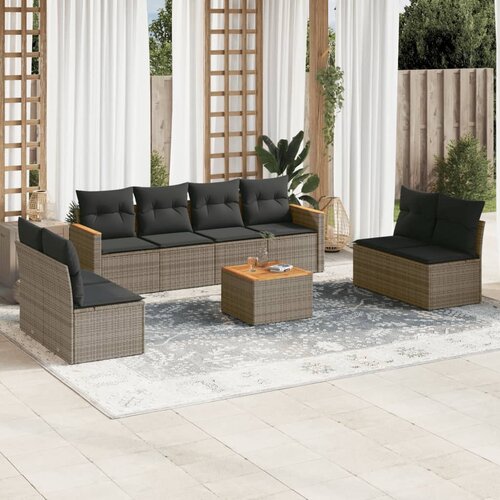 VidaXL 9-dijelni set vrtnih sofa od poliratana s jastucima sivi Slike
