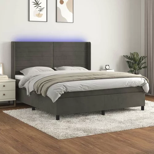  Box spring postelja z vzmetnico LED temno siva 160x200 cm žamet, (20930448)