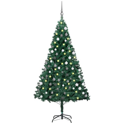  Umjetno božićno drvce LED s kuglicama zeleno 120 cm PVC Slike