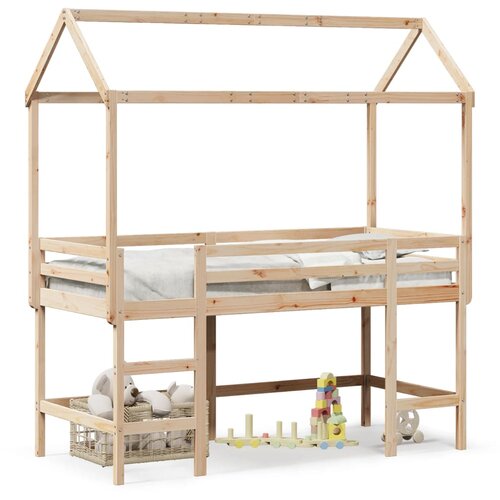 Maison Chic Postelja za odrasle - Posteljni Okvir z lestvijo in streho 90x190 cm borovina, (22082477) Slike
