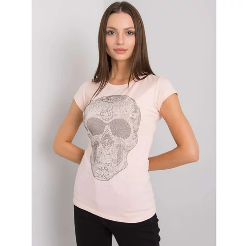 Fashion Hunters Light pink women's t-shirt with a skull