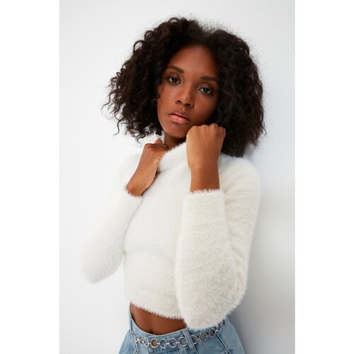 Trendyol Ecru Crop Beard Rope Knitwear Sweater Slike