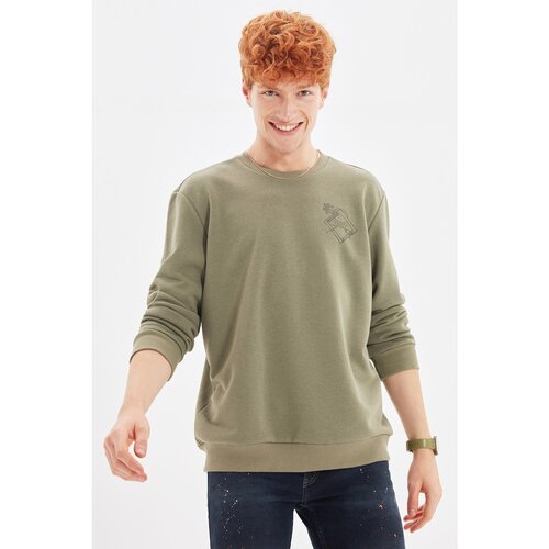Trendyol Khaki Men Regular Fit Crew Neck Printed Sweatshirt Slike
