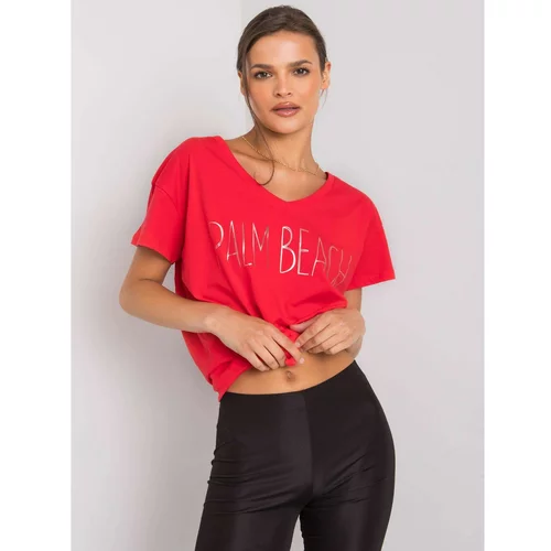 Fashionhunters Red T-shirt with V-neck