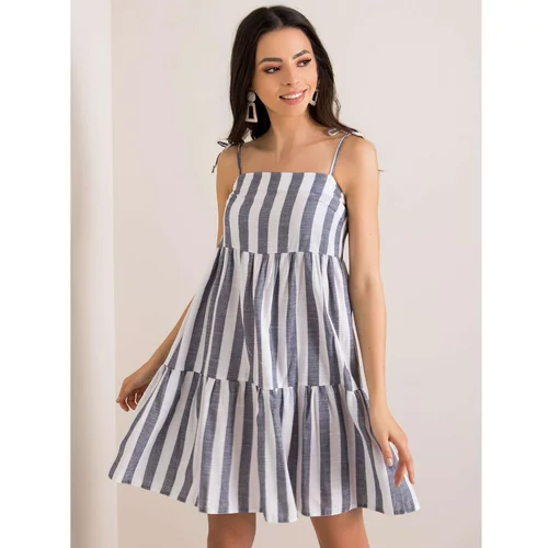 Fashionhunters Dress with white and dark blue stripes