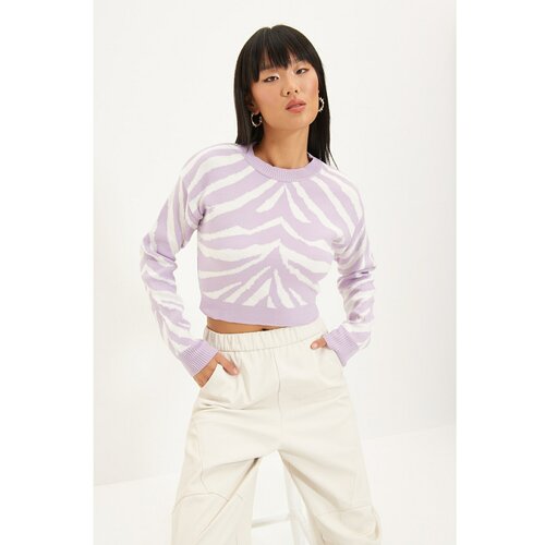 Trendyol Lilac Crop Jacquard Knitwear Sweater Slike