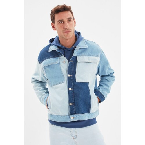 Trendyol Plava muška regularna jakna od patchwork traper jakne Slike