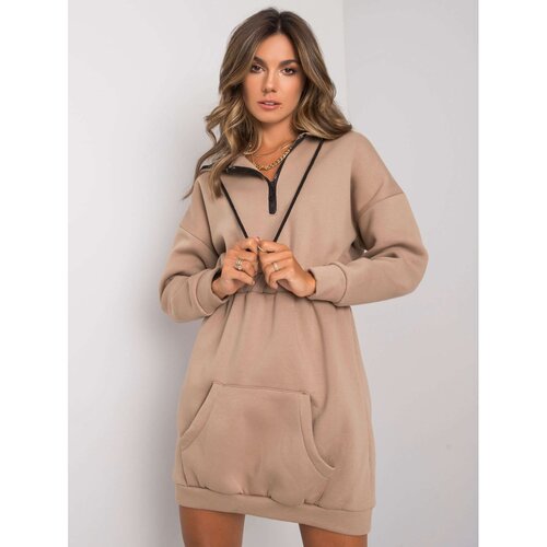 Fashion Hunters Ladies' beige dress with a hood Slike