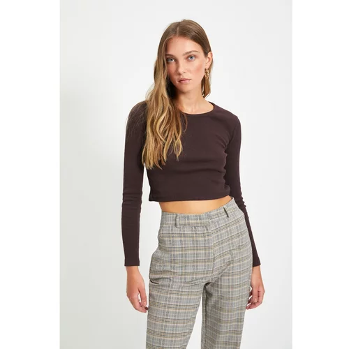 Trendyol Brown-Beige 2-Pack Crop Knitted Blouse